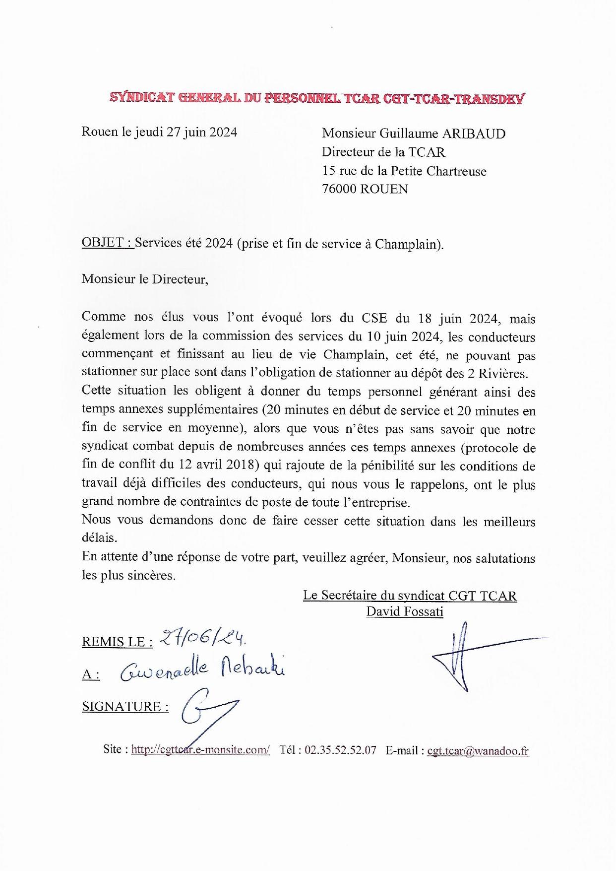 Courrier du 27 juin 2024 signe